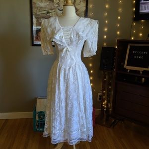 80s White Lace Nautical Gunne Sax Dress